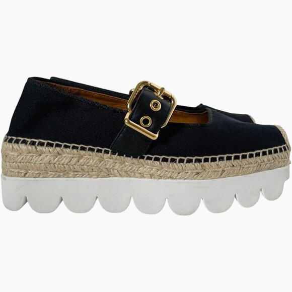 Marni Platform Mary Jane Espadrille Shoes Black Canvas Gold Buckle - Picture 5 of 12